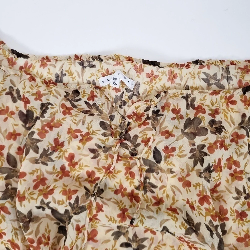Y2K Long Sleeve Sheer Floral Blouse Size XS Tan Milkmaid - Picture 5 of 13